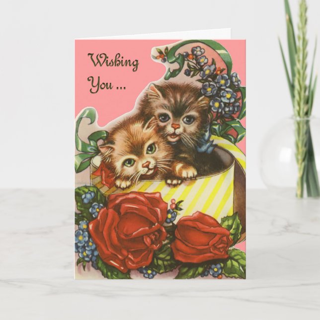 Tarjeta Festiva Vintage Valentine Kitties (Anverso)