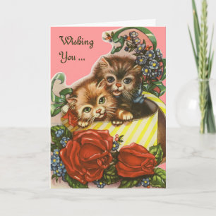 Tarjeta Festiva Vintage Valentine Kitties
