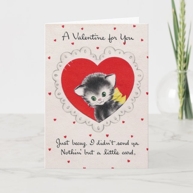 Tarjeta Festiva Vintage Valentine Kitty (Anverso)