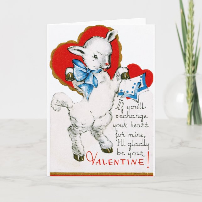 Tarjeta Festiva Vintage Valentine Lamb (Anverso)