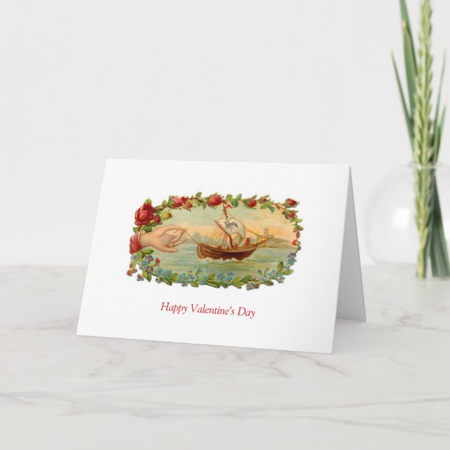 Tarjeta Festiva Vintage Valentine - Love Boat, (Anverso)