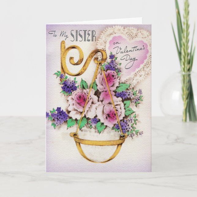 Tarjeta Festiva Vintage Valentine Para Hermana (Anverso)