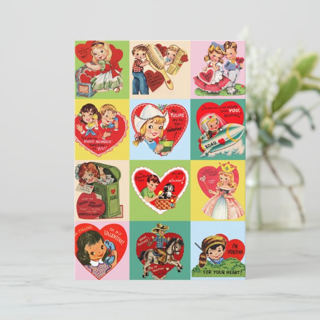 Tarjeta Festiva Vintage Valentine Patchwork (Anverso de pie)