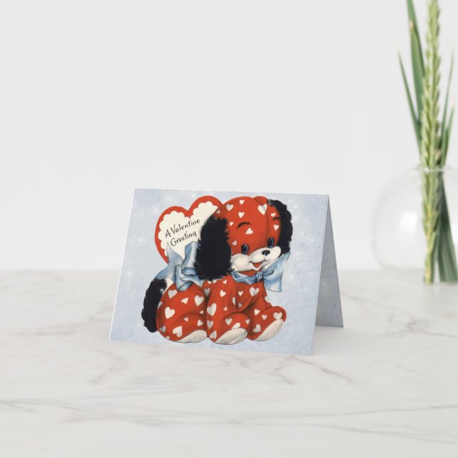 Tarjeta Festiva Vintage Valentine Puppy Card para niños (Anverso)