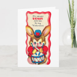 Tarjeta Festiva Vintage Valentine Rabbit Drummer