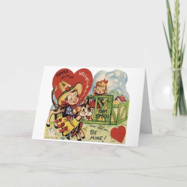 Tarjeta Festiva Vintage Valentine Steer (Anverso)