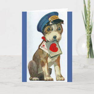 Tarjeta Festiva Vintage Valentine - un perro como mensajero de Cup
