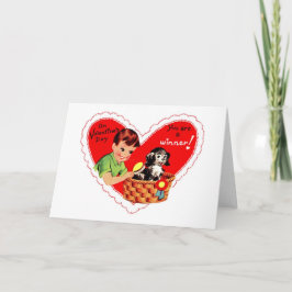 Tarjeta Festiva Vintage Valentines cachorro eres un ganador