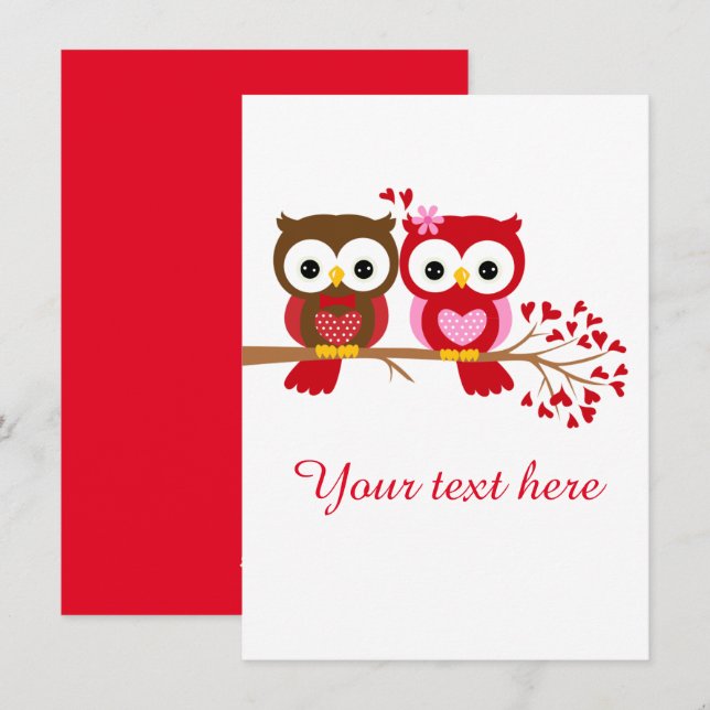 Tarjeta Festiva Vintage Valentine's Day Cute Heart Owls (Anverso / Reverso)