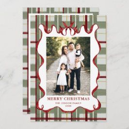 Tarjeta Festiva Vintage Velvet Christmas Red Bow Coquette 5 Photo