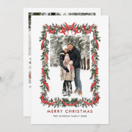 Tarjeta Festiva Vintage Velvet Green Stripped Red Bow 5 Photo