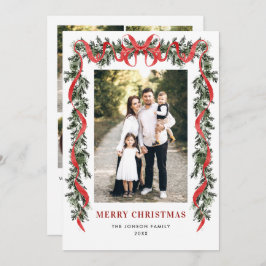 Tarjeta Festiva Vintage Velvet Green Stripped Red Bow 5 Photo