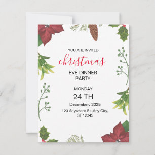 Tarjeta Festiva Vintage verde y rojo de la vegetación navideña