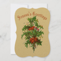 Vintage Victoria Era Holly Holiday Card