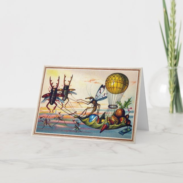 Tarjeta Festiva Vintage Victorian Odd Bugs (Anverso)