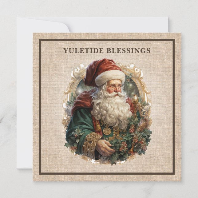 Tarjeta Festiva Vintage Victorian Santa Burlap Luxury (Anverso)