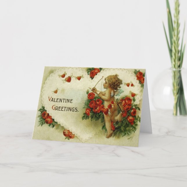 Tarjeta Festiva Vintage Victorian Valentines Cherub (Anverso)