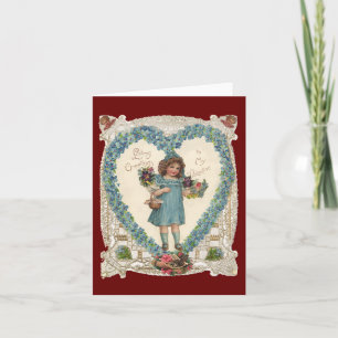 Tarjeta Festiva Vintage Victorian Valentine's Day, Heart Wreath