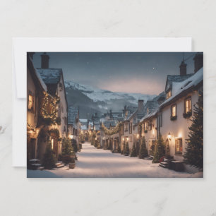 Tarjeta Festiva Vintage villa navideña en una noche nevada