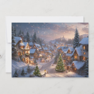 Tarjeta Festiva Vintage villa navideña en una noche nevada