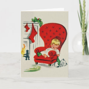 Tarjeta Festiva Vintage Waiting For Santa Navidades Card