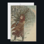 Tarjeta Festiva Vintage Watercolor Chica y Tree Christmas Greeting<br><div class="desc">Una elegante tarjeta de vacaciones de Navidad retro Vintage. Whish presenta un dibujo vintage de acuarela de un chica que lleva un árbol parado en la nieve blanca . Y ponemos en la parte trasera de esta tarjeta de vacaciones de Navidades un saludo de personalizable que se puede mantener o...</div>