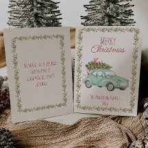 Vintage Watercolor Green Car Navidades No Foto