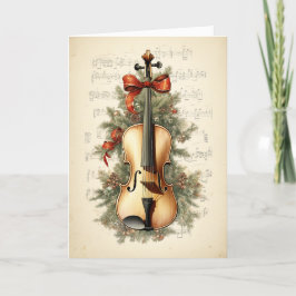 Tarjeta Festiva Vintage Watercolor Navidades Hoja Violín de Música