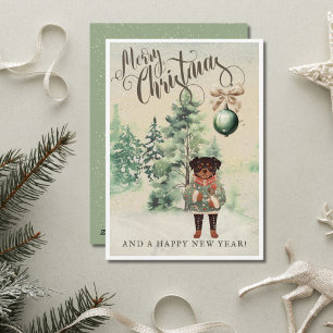 Tarjeta Festiva Vintage Watercolor Rottweiler Dog Holiday Card