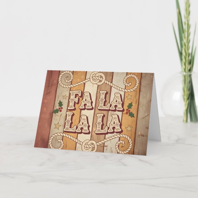 Tarjeta Festiva Vintage Western Fa La La Christmas (Anverso)