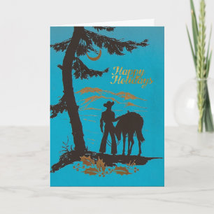 Tarjeta Festiva Vintage Western Happy Holidays Navidades