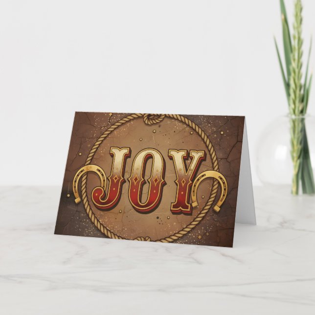Tarjeta Festiva Vintage Western Joy Christmas (Anverso)
