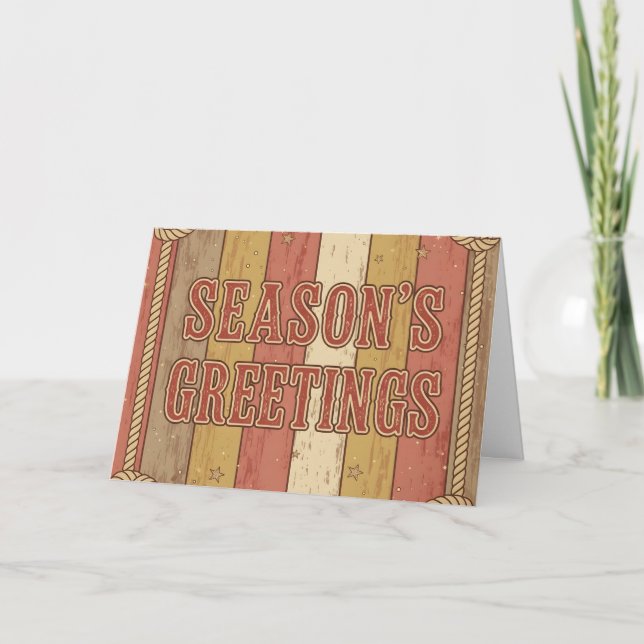 Tarjeta Festiva Vintage Western Season’s Greetings Christmas (Anverso)