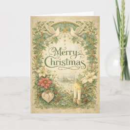 Tarjeta Festiva Vintage White Dove Christmas Wreath 