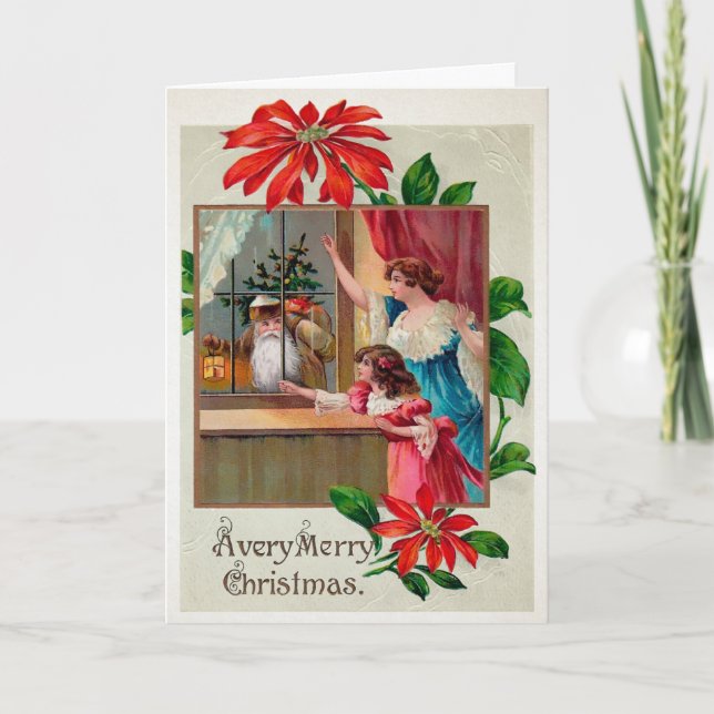 Tarjeta Festiva Vintage Window Santa Holiday Card (Anverso)