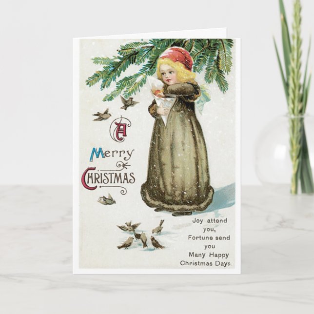 Tarjeta Festiva Vintage Winter Christmas Greetings (Anverso)
