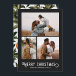 Tarjeta Festiva Vintage Winter Naranjas 3 Collages de fotos Navida<br><div class="desc">Esta hermosa tarjeta fotográfica de vacaciones presenta una tipografía de estilo vintage que dice "Feliz Navidad",  junto con tres plantillas de fotos. La parte trasera de la tarjeta presenta un diseño vintage de naranjas y flores de invierno.</div>