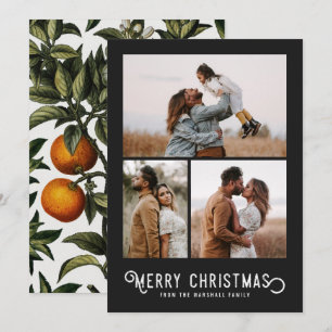 Tarjeta Festiva Vintage Winter Naranjas 3 Collages de fotos Navida