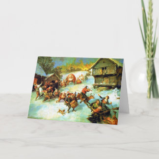 Tarjeta Festiva Vintage Winter Scene Holiday Card