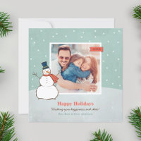 Vintage Winter Snowman Happy Holidays Photo