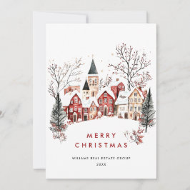 Tarjeta Festiva Vintage Winter Town Christmas Tree Corporate