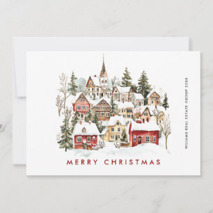 Tarjeta Festiva Vintage Winter Town Christmas Tree Corporate
