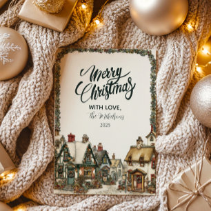 Tarjeta Festiva Vintage Winter Village Navidades