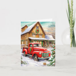 Tarjeta Festiva Vintage Wintertime Farmhouse Merry Christmas