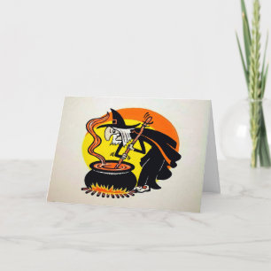 Tarjeta Festiva Vintage Witch Cauldron Halloween Card