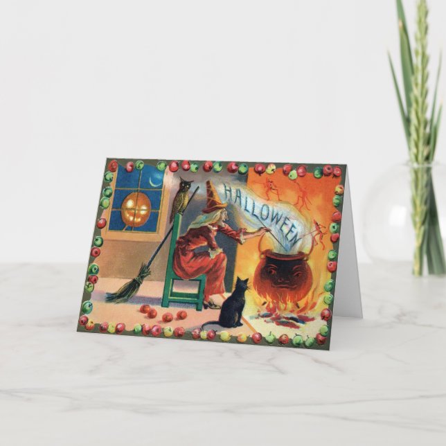 Tarjeta Festiva Vintage Witch Halloween Card (Anverso)