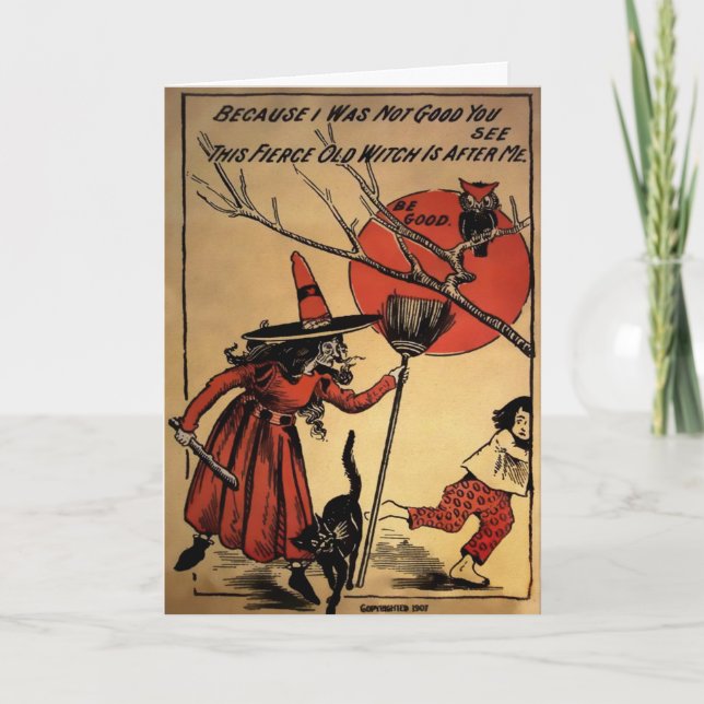 Tarjeta Festiva Vintage Witch Halloween Card (Anverso)