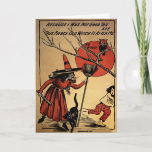 Tarjeta Festiva Vintage Witch Halloween Card