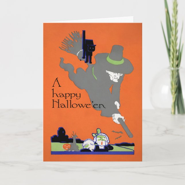Tarjeta Festiva Vintage Witch Halloween Card (Anverso)