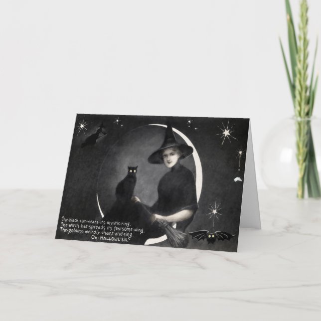 Tarjeta Festiva Vintage Witch Halloween Card (Anverso)